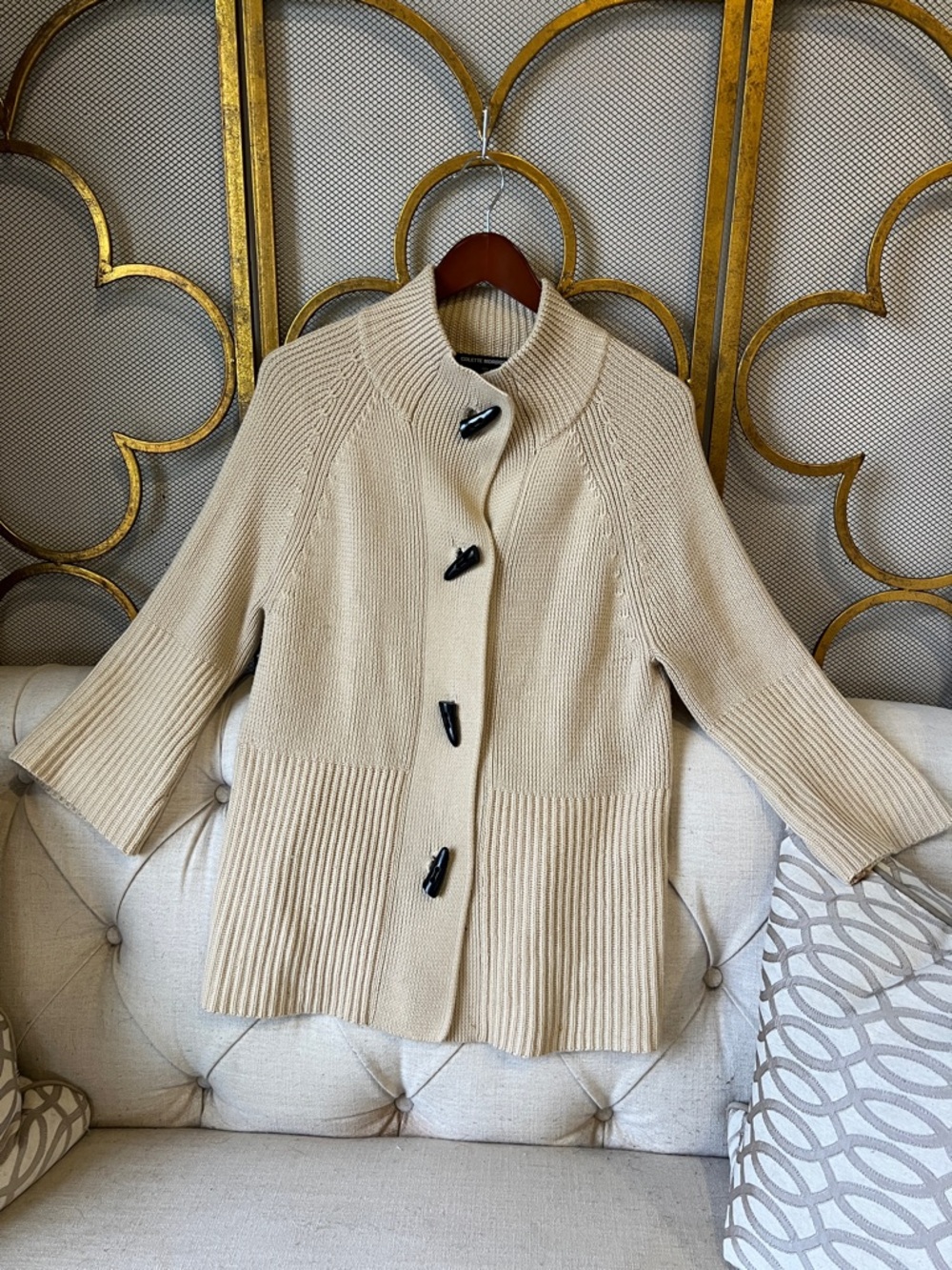 Ivory Ribbed Toggle Cardigan Jacket